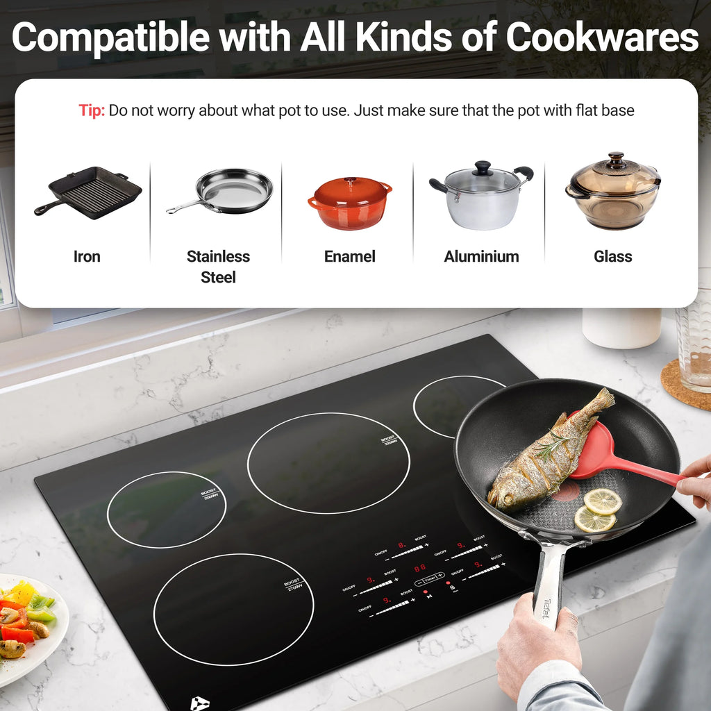 Sunmaki 30-Inch Electric Cooktop, 5-Burner Built-in Ceramic Glass Stove Top with Touch Control, 10600W
