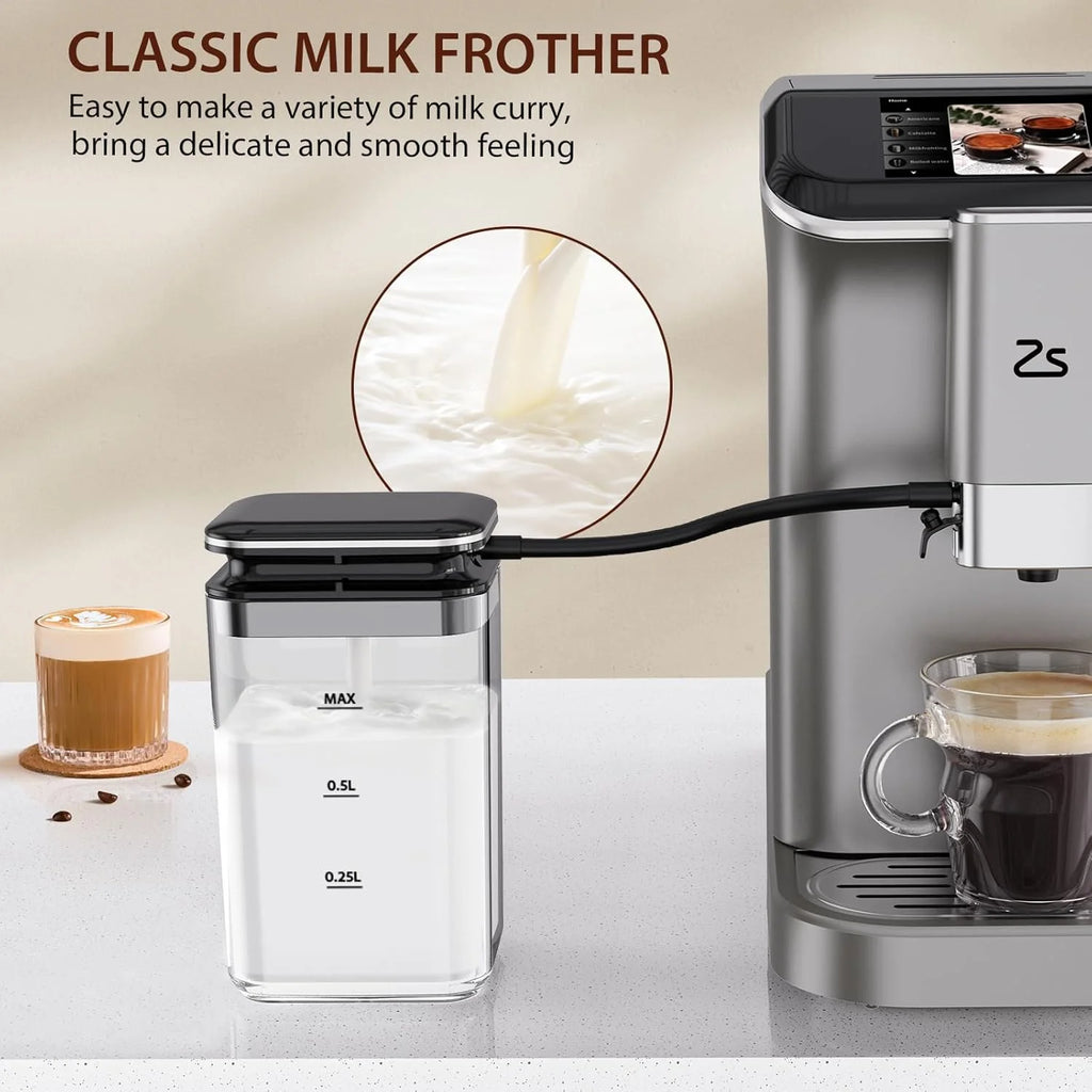 Fully Automatic Espresso Machine, 7 Coffee Varieties, 20-Bar Coffee Espresso Machine with Automatic Milk Frother, 7 Coffee Varieties, Intuitive Touch Display, 1.5-L Water Tank