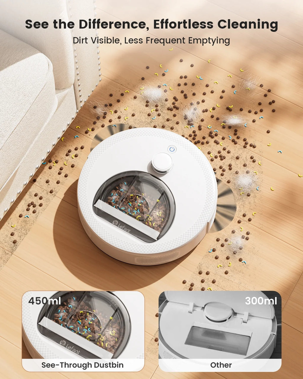 Lefant M330 LiDAR Navigation Robot Vacuum and Mop, 450ml Visible Dustbin, 190?�� PSD Obstacle Avoidance, Multi-Level Mapping, Robot Vacuum Cleaner for Hardwood Carpets Pet Hair