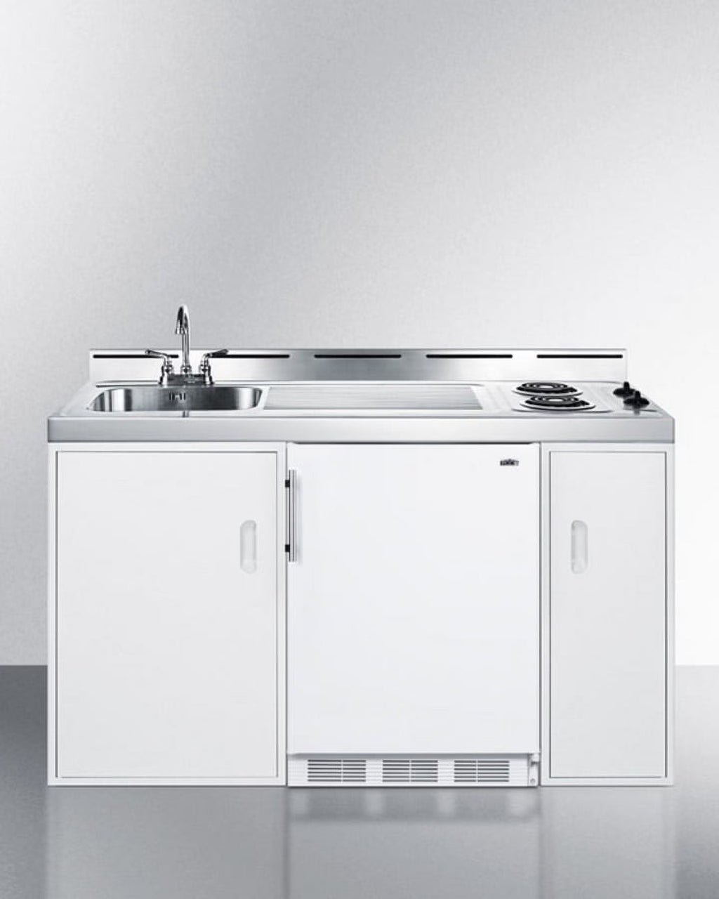 60" Wide All-In-One Kitchenette, White, Glass Cooktop
