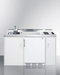 60" Wide All-In-One Kitchenette, White, Glass Cooktop