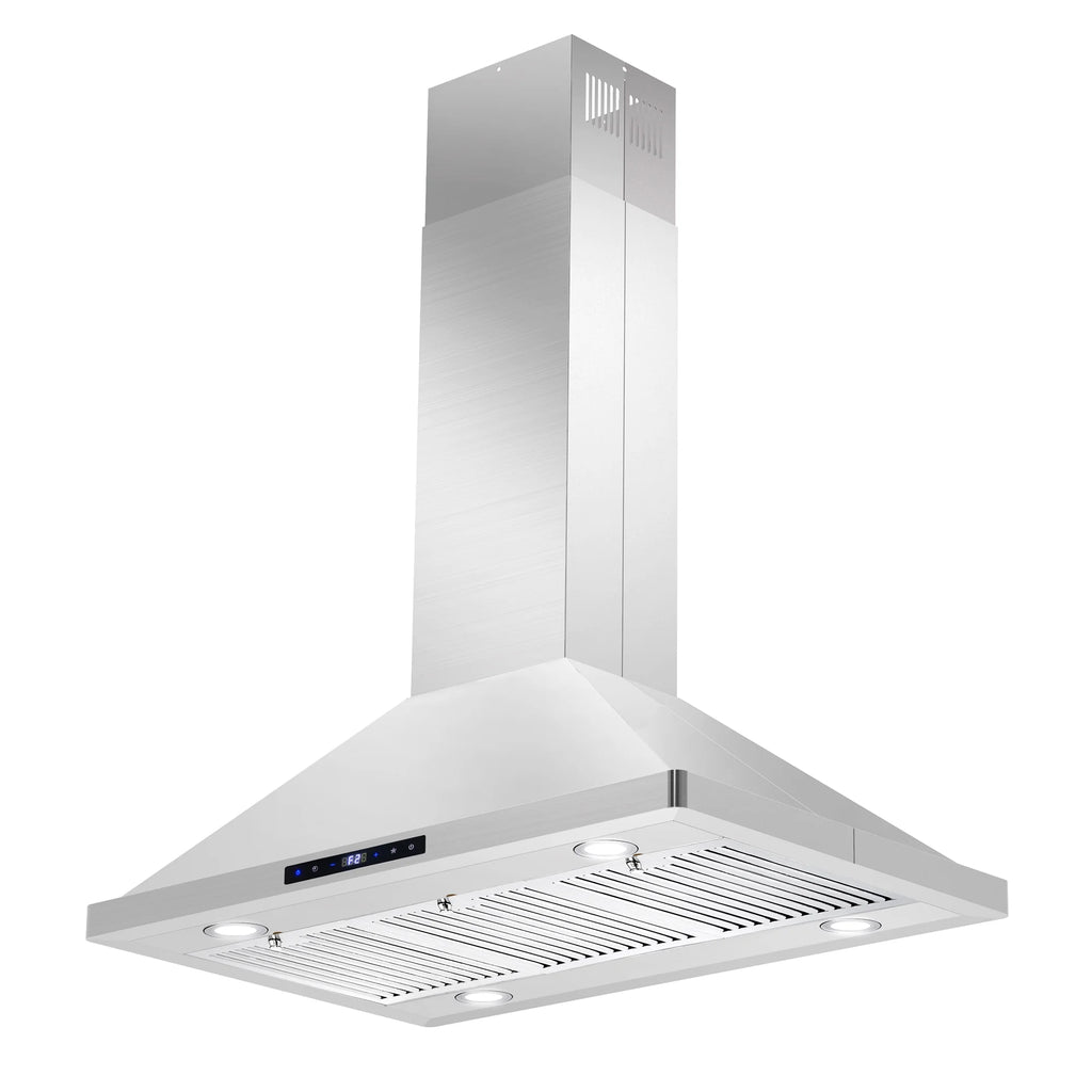 Cosmo 5 Piece Kitchen Appliance Package with 36" Freestanding Gas Range 36" Island Range Hood 24" Built-in Fully Integrated Dishwasher French Door Refrigerator & 48 Bottle Wine Refrigerator