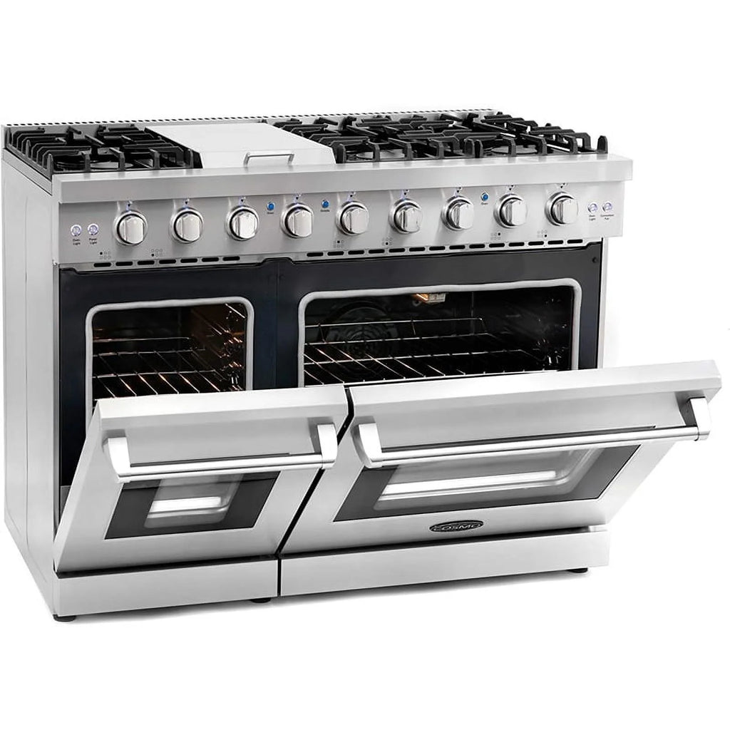 48" Freestanding Double Oven Gas Range, 6 Sealed Gas Burners, Convection Oven