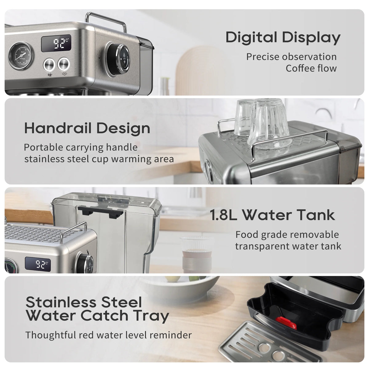 HiBREW 58mm Espresso Machine H10A, 20 Bar Coffee Maker with Milk Frother Steam Wand, Stainless Steel Coffee Machine for Home Use