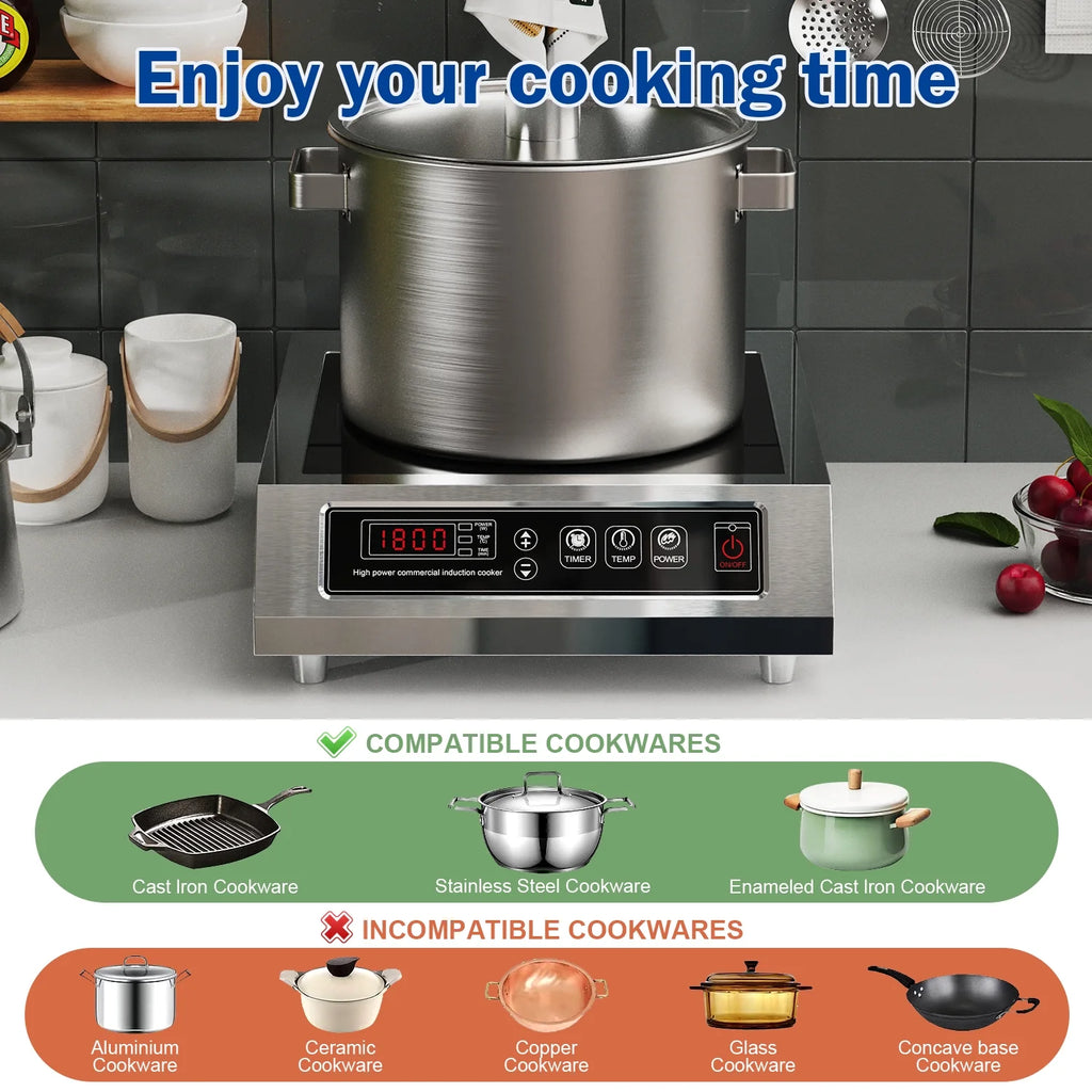 Chushifu  Induction Cooktop 1800W 85V~120V Commercial Grade Hot Plate Electric Stove Countertop Burners for Cooking Professional Heater 18-hours Timer