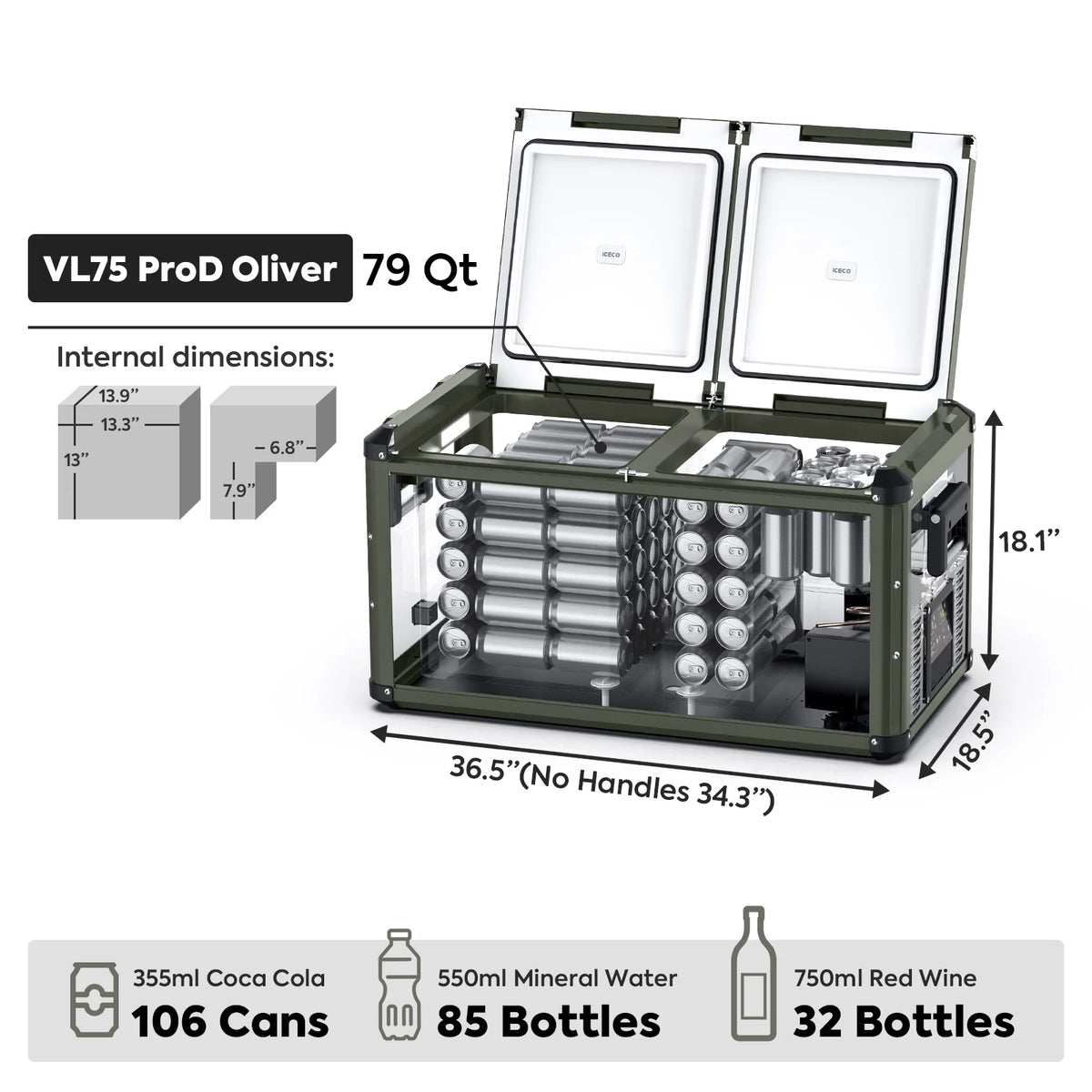 VL75 Pro Dual Zone 79QT Portable Cooler Olive