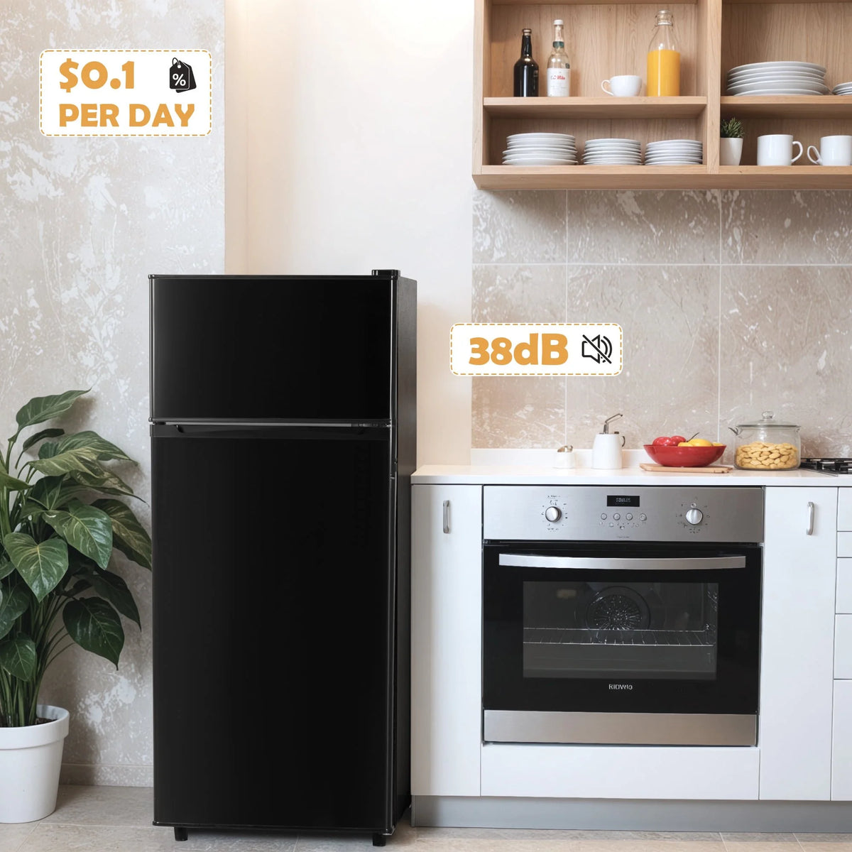 4.5 Cu.ft Mini Fridge with Freezer 2-Door Compact & 7 Settings Temperature Adijustable, Refrigerator for Dorm, Office, Bar, RV, Bedroom, Black