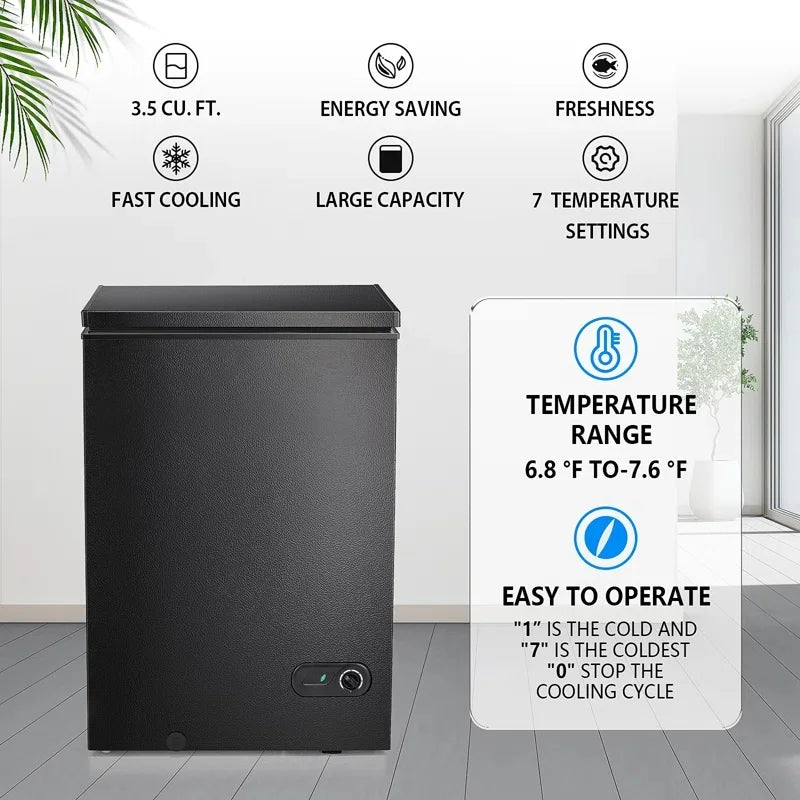KNDKO 3.5cu.ft Compact Chest Freezer, Mini Freezer with Adjustable Temperature, 2 Removable Baskets, Top Open Door, Energy Saving, Black