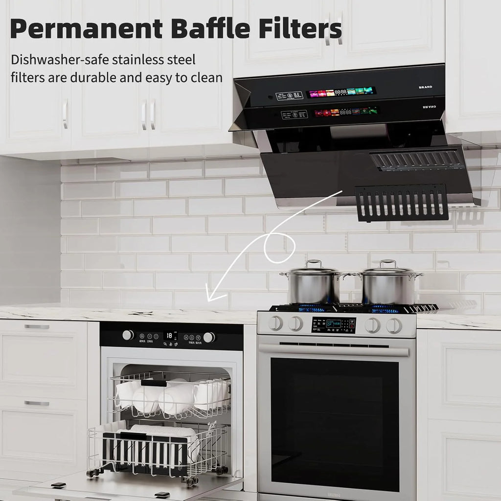 Range Hood 30 inch with 900CFM, Voice/Gesture Sensing/Touch Control Panel, Unique Side-Draft Design for Under Cabinet Modern Kitchen Hood, Ducted/Ductless Convertible