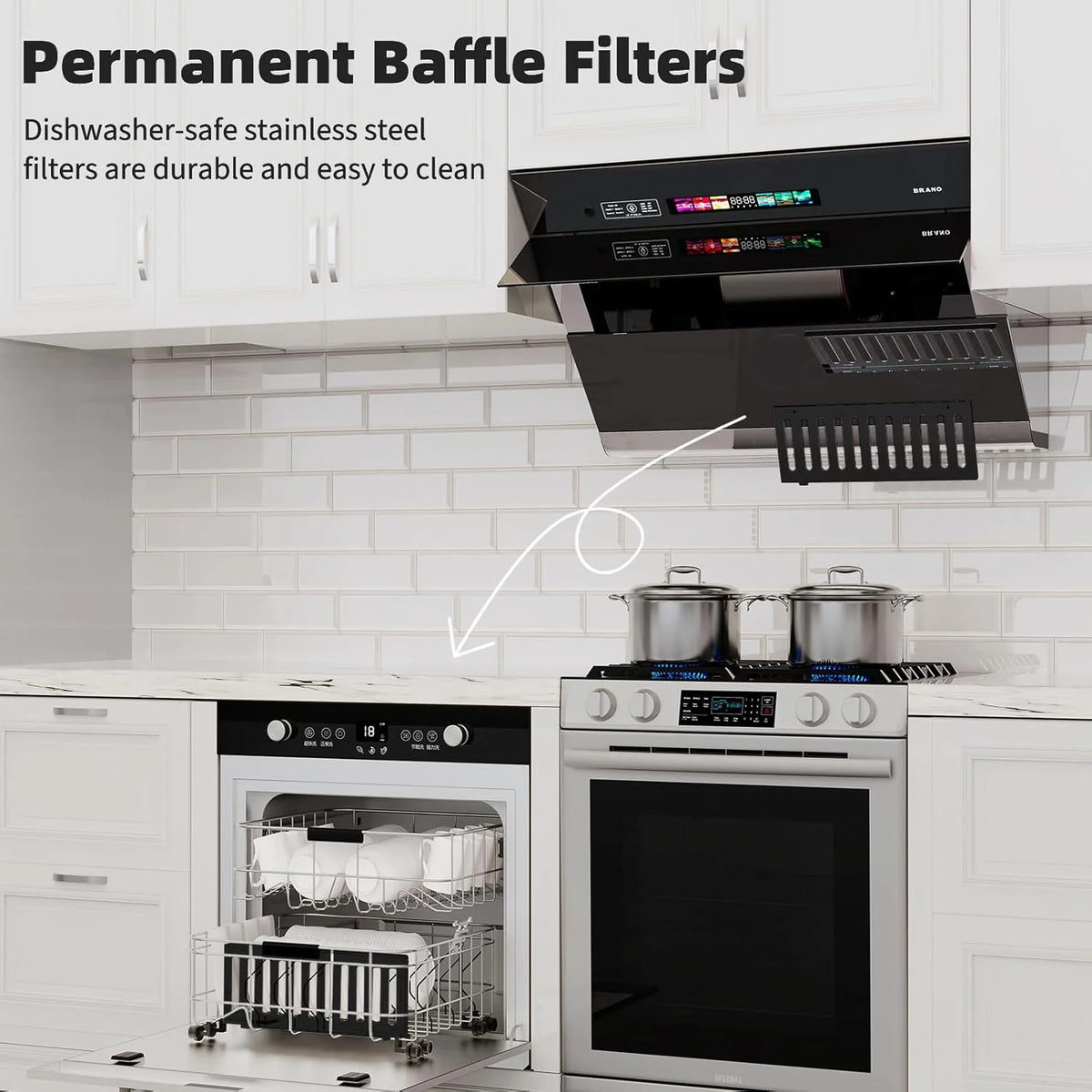 Range Hood 30 inch with 900CFM, Voice/Gesture Sensing/Touch Control Panel, Unique Side-Draft Design for Under Cabinet Modern Kitchen Hood, Ducted/Ductless Convertible