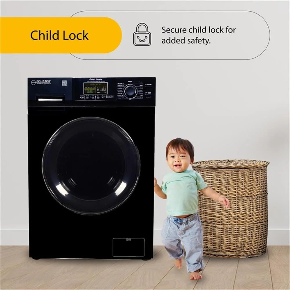 Pemberly Row Pet Compact 110V Vented/Ventless 15 lbs Combo Washer Dryer in Black