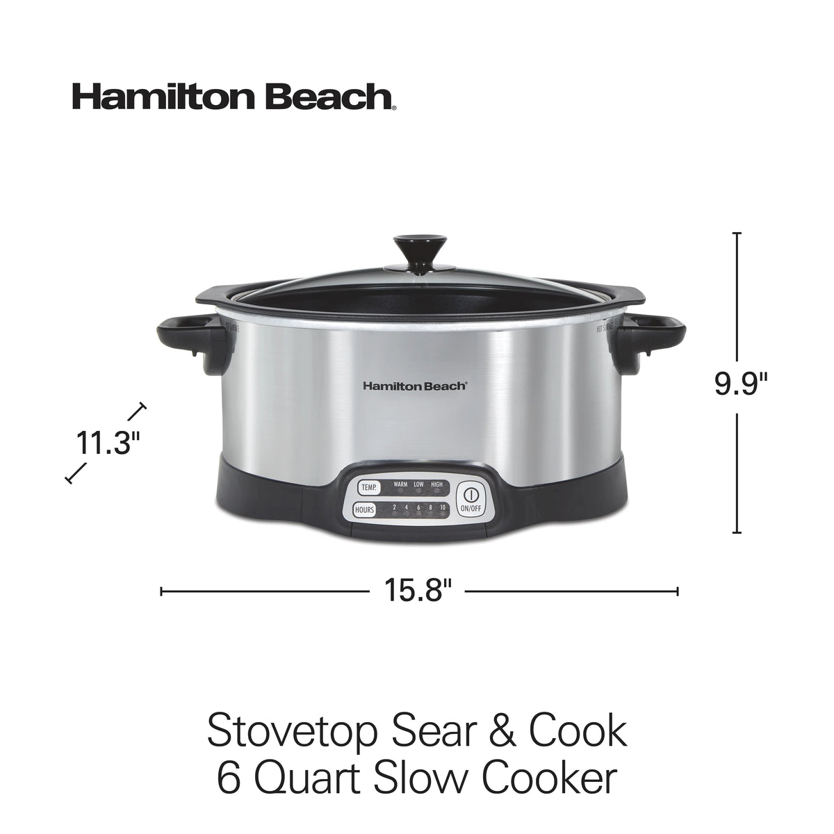 Hamilton Beach 6 Qt Programmable Slow Cooker, Stovetop Safe Nonstick Aluminum Crock with Removable Pot, Stainless Steel