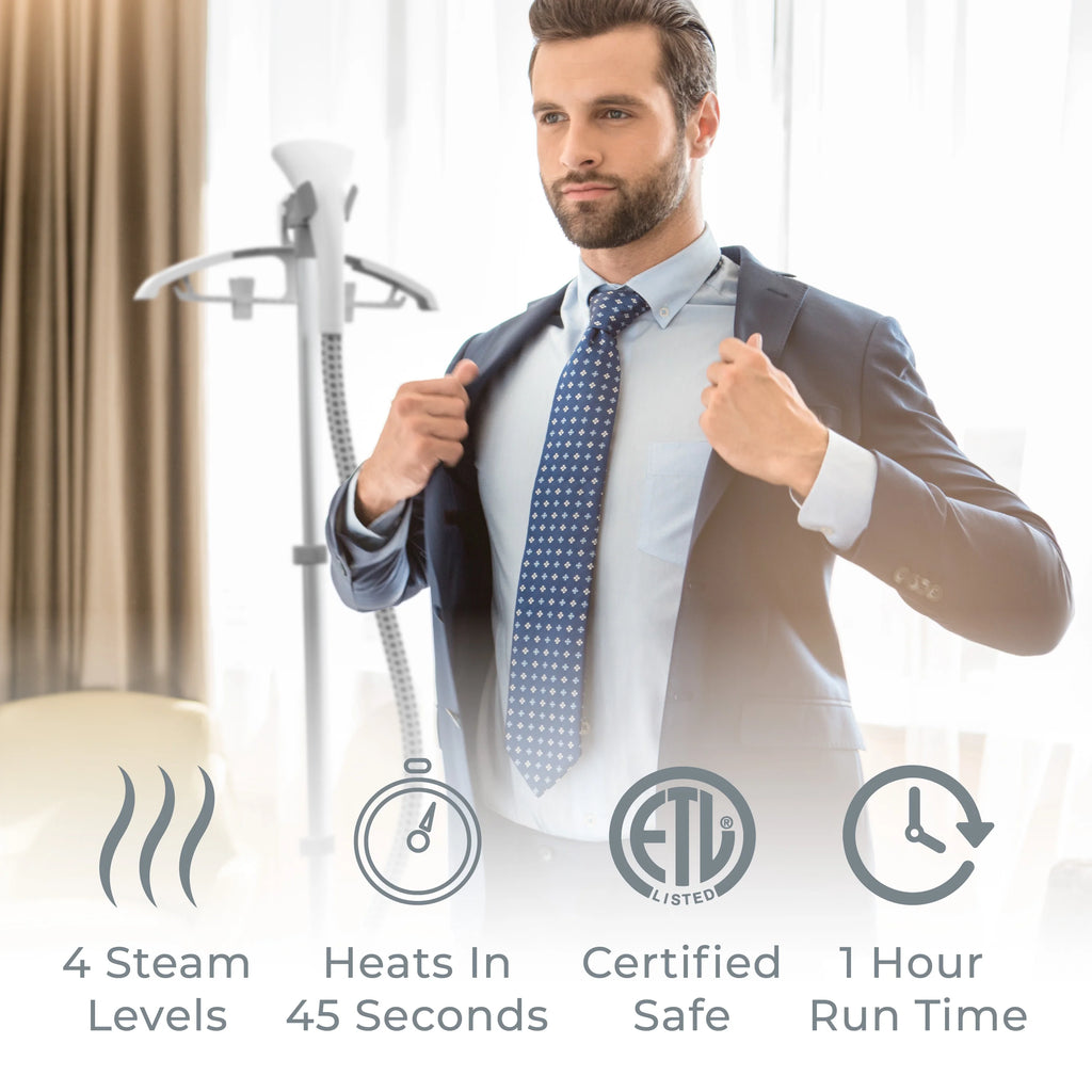 Pure Enrichment PureSteam Pro Upright Clothes Steamer - Professional Standing Garment Steamer & Foot Pedal - Half Gallon Tank with 1 Hr of Sanitizing Steam at 4 Heat Levels that Heats in 45 Seconds