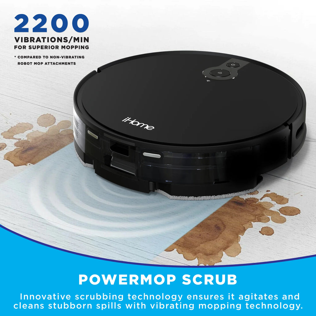 iHome AutoVac Eclipse Pro 3-in-1 Robot Vacuum and Vibrating Mop, Homemap Navigation