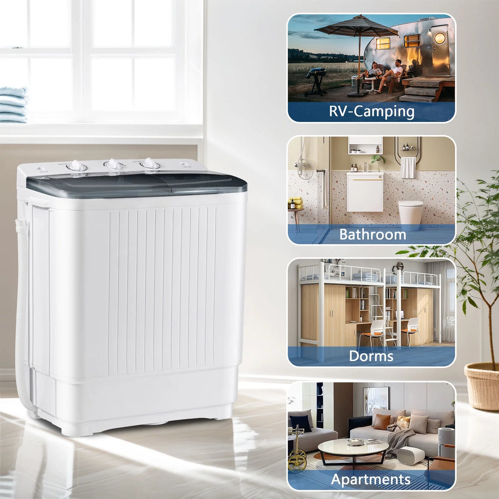 Dimedeal Portable 18lbs Twin Tub Mini Washing Machine, 11lbs Washer & 7lbs Spinner with Drying Rack & Hangers