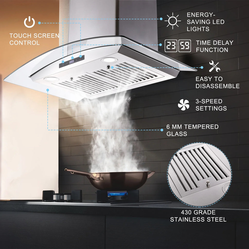 30 in. Ducted Wall Mount Range Hood Kitchen Hood Stainless Steel with Touch Control LED Light