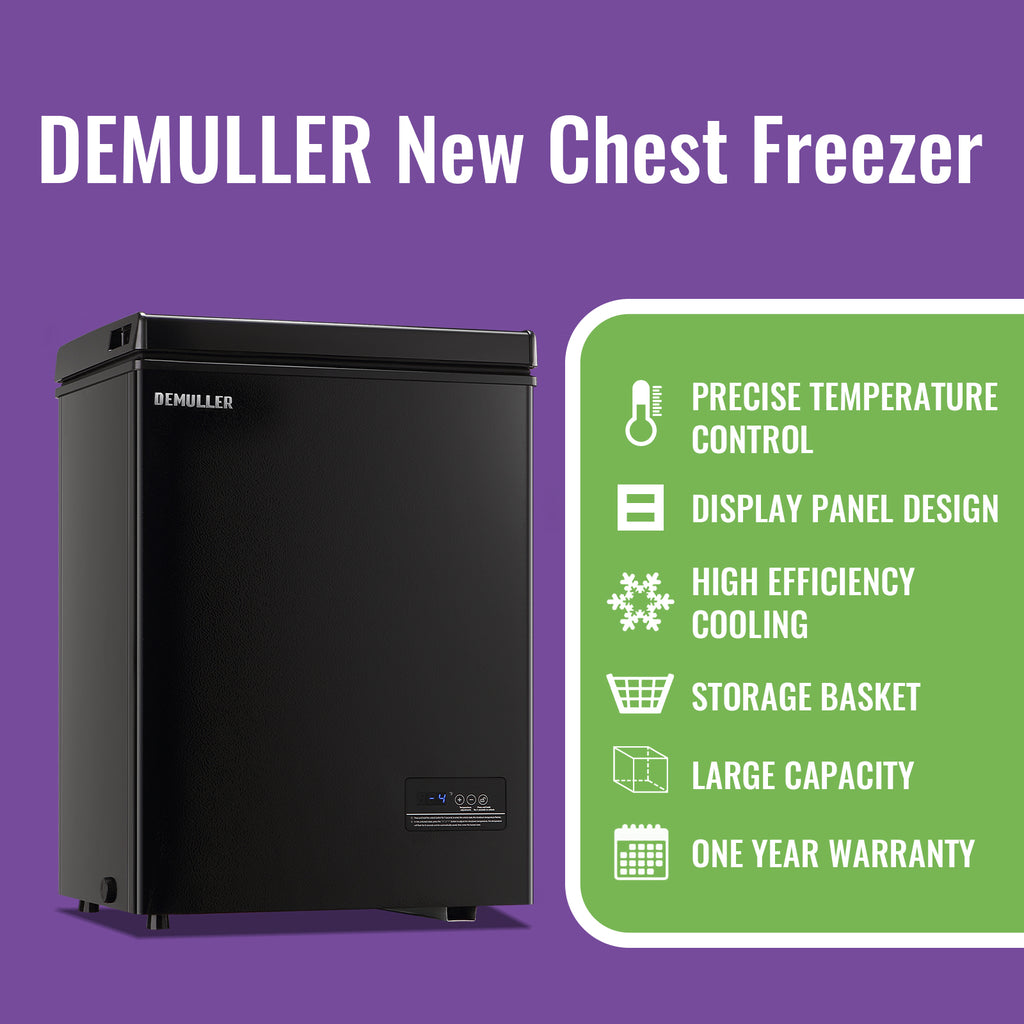 DEMULLER Deep Chest Freezer Mini Freezer with Electronic Display Screen 2 Removable Baskets 63-BLACK