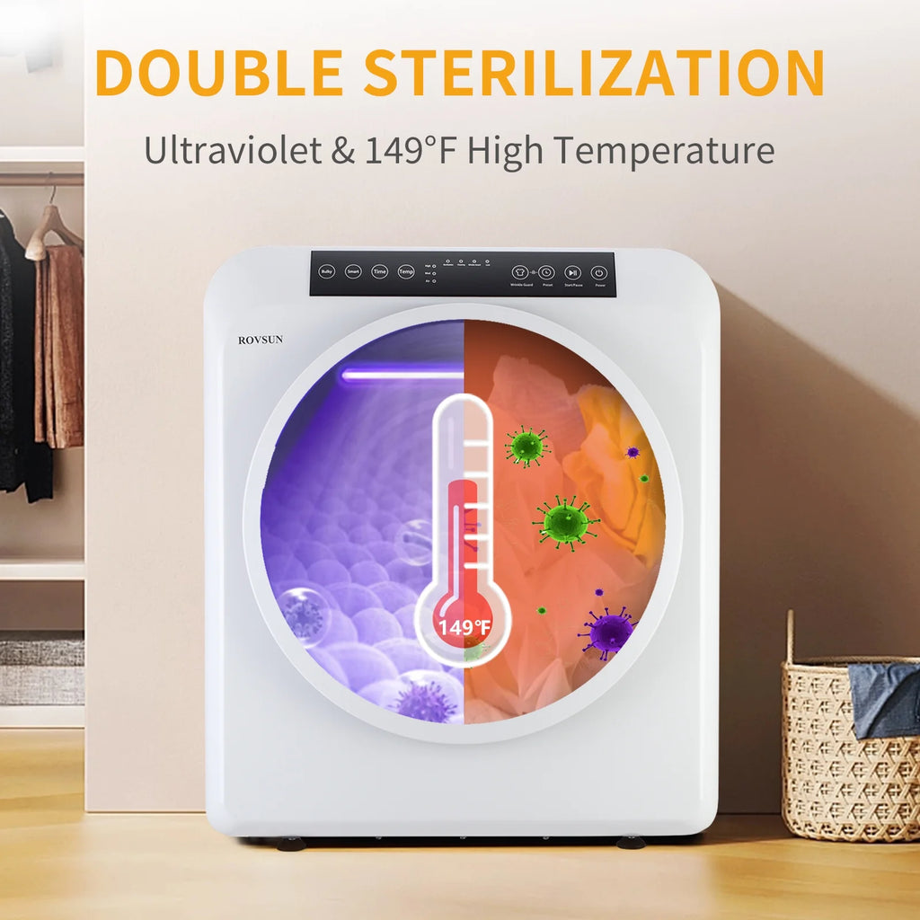 VINGLI Portable Clothes Dryer 3.5 Cu.Ft 1300W White Electric Tumble Dryer