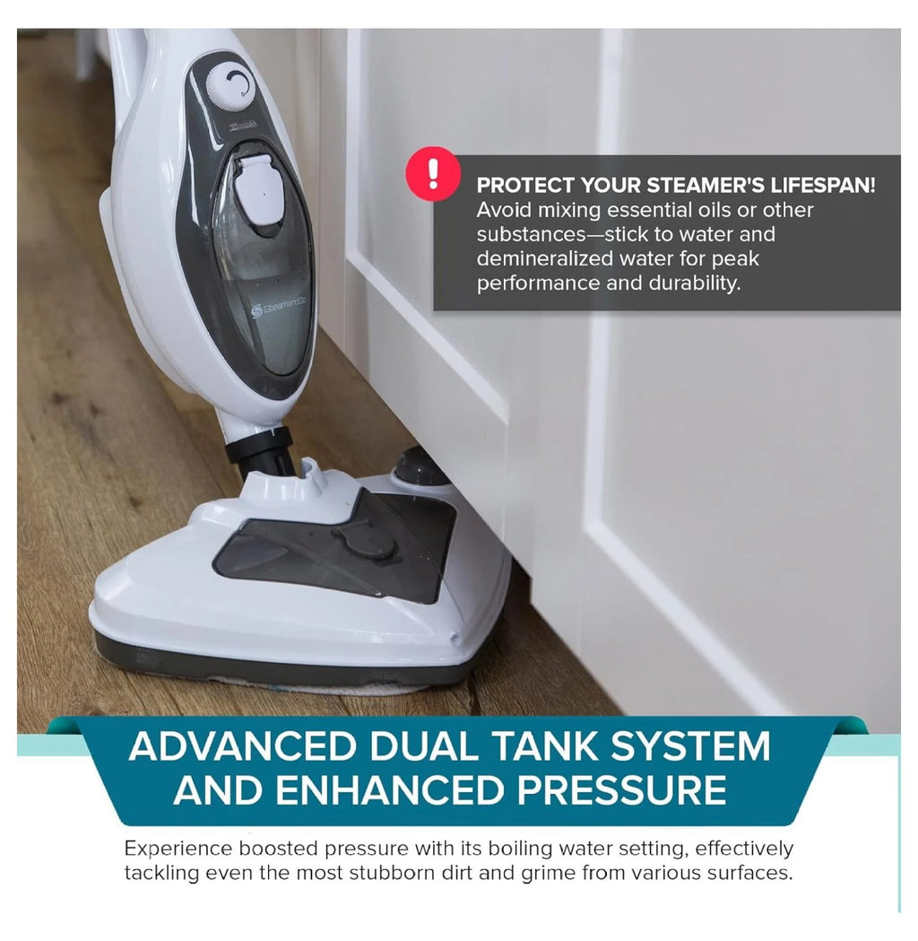 WDNMD9418 10-in-1 Steam Mop - Floor Steamer with Chamber and Detachable Handle for Tile Grout, Clothes, Furniture, Hardwood, Upholstery, & Carpet, Handheld Steam Cleaner for Home Use