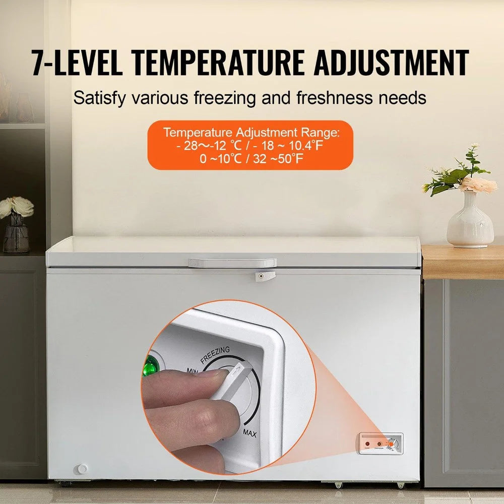 Choco Moon Large Capacity 14.5 Cu.ft Chest Freezer, 345L Storage, 4 Slide-Out Baskets, Lockable Lid, 8 Temp Control Levels, Energy-Efficient LED Lights, 6 Swivel Casters for Easy Mobility