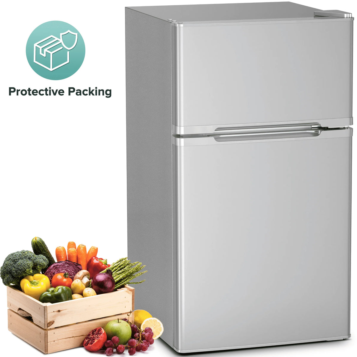 Auseo 3.1 Cu.Ft Double Door Mini Fridge with Freezer, Compact Retro Refrigerator for Dorm, Office, Bar, Bedroom, Black