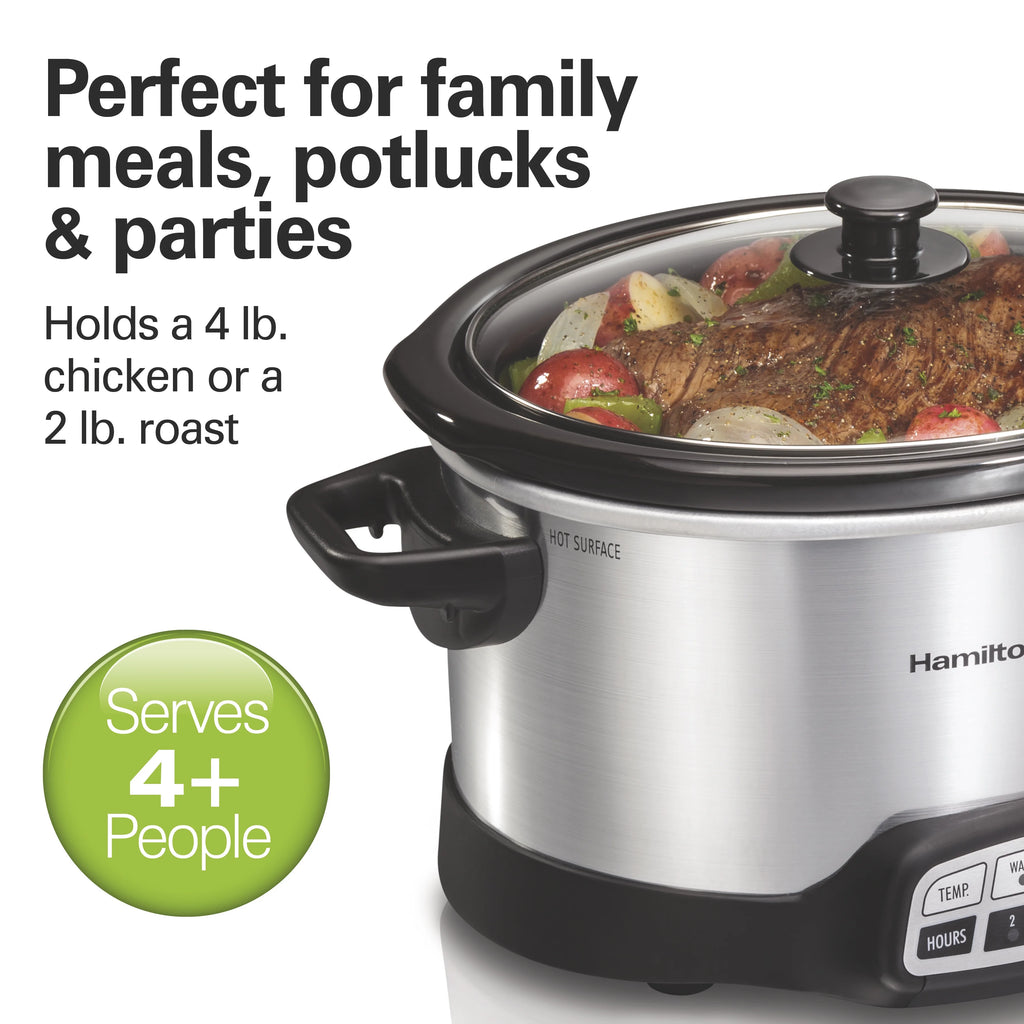 Hamilton Beach 4 Qt Programmable Slow Cooker, Stoneware Crock with Removable Pot, Stainless Steel