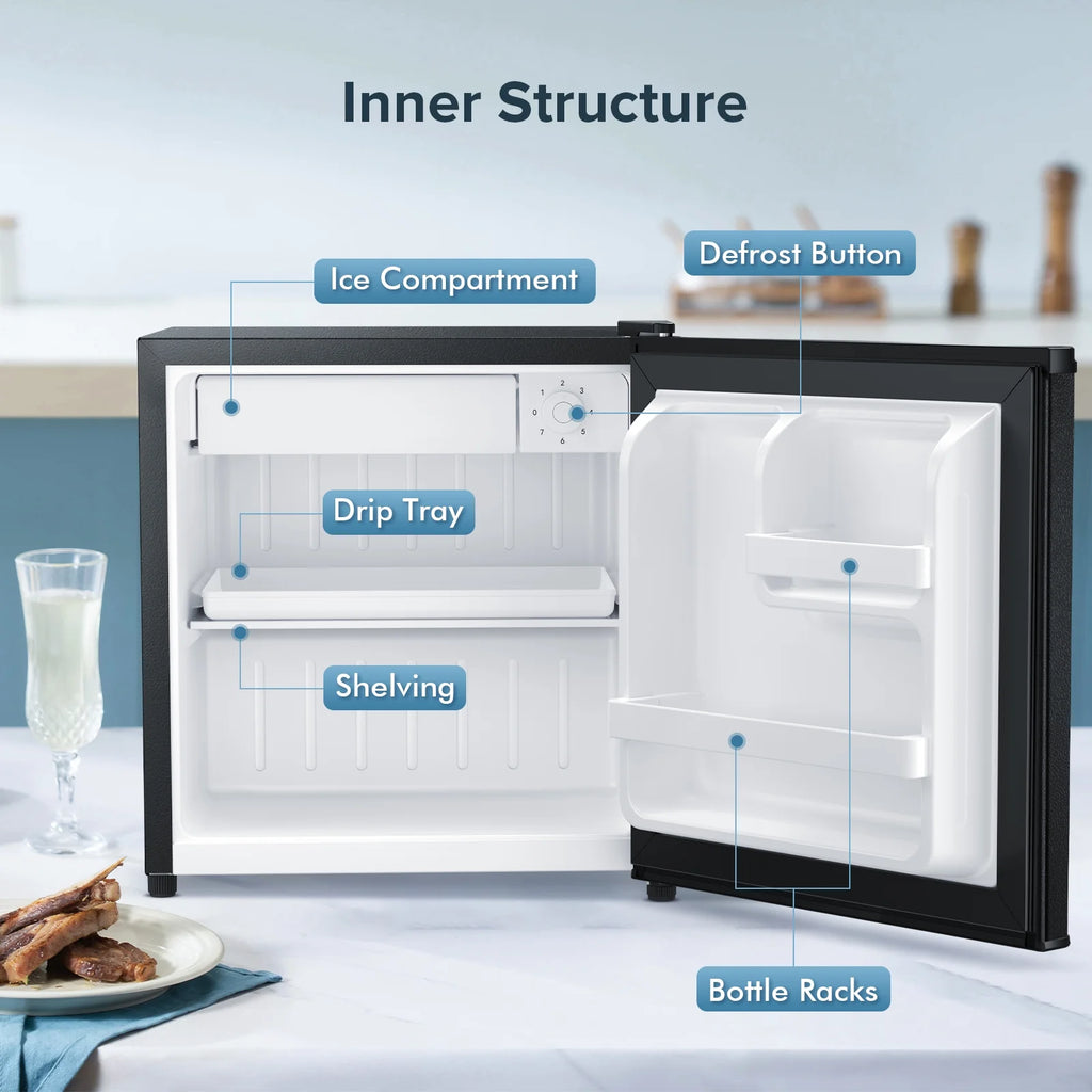 1.7 Cu ft Compact Single Door Refrigerator - Energy Efficient, Reversible Door, Perfect for Home, Office, or Dorm, Black