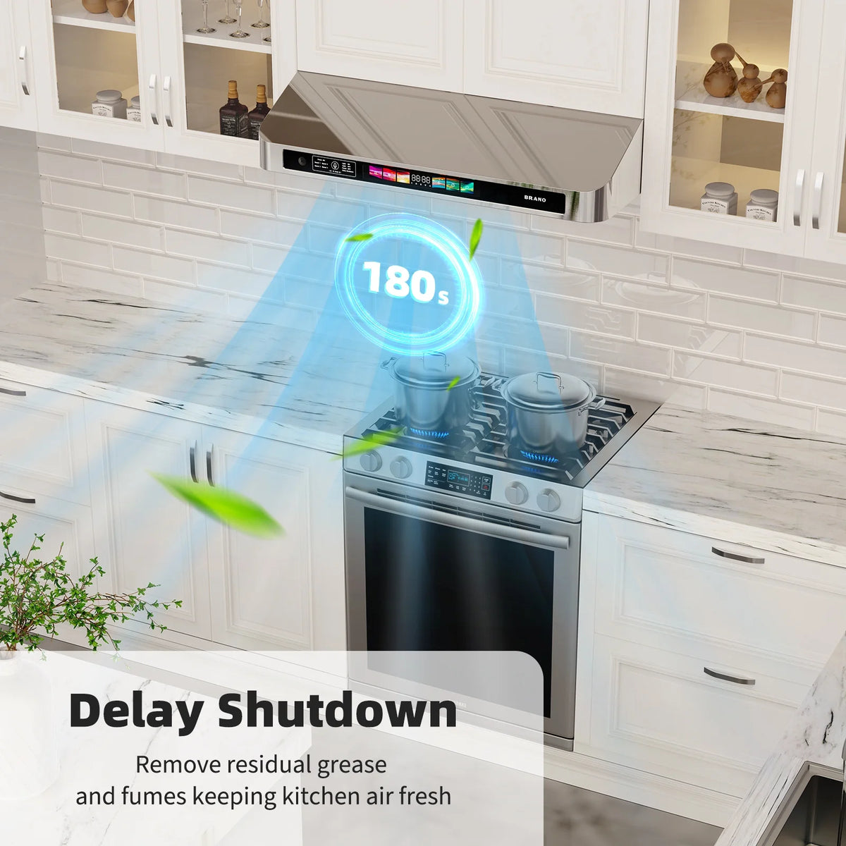 Brano 30 Inch 900 CFM Ducted Under Cabinet Range Hood in Stainless Steel with Voice, Gesture, and Touch Control