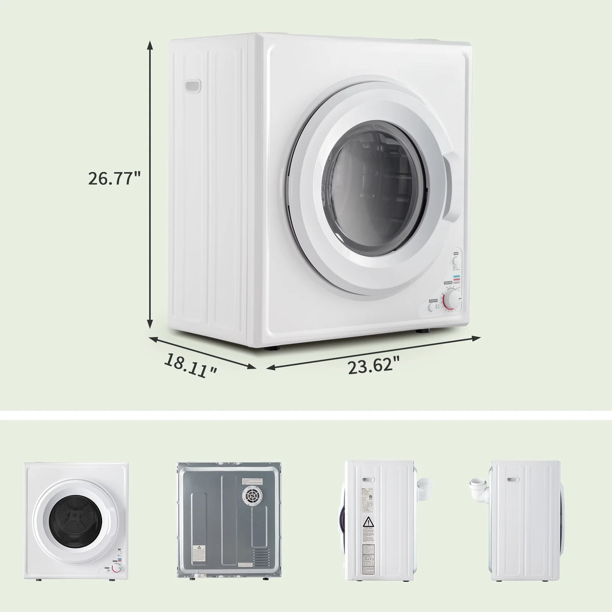 ZOKOP GYJ40-168I1 Compact portable Household clothes Dryer 4KG 2.6CUFT with Stainless Steel Drum White 120V 1400W MECHANICAL Control