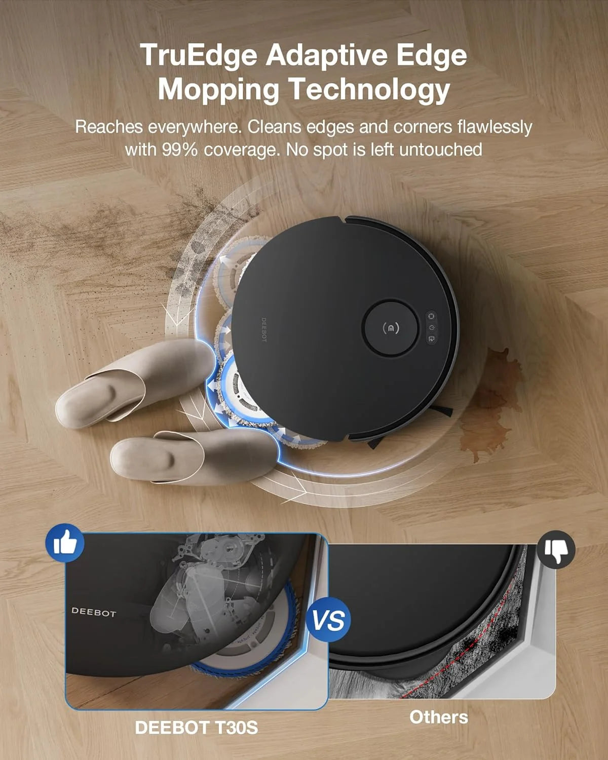 ECOVACS DEEBOT T30S Care Robot Vacuum & Mop - 11000Pa, ZeroTangle, TruEdge Mopping, Self-Emptying, Auto-Mop Lifting