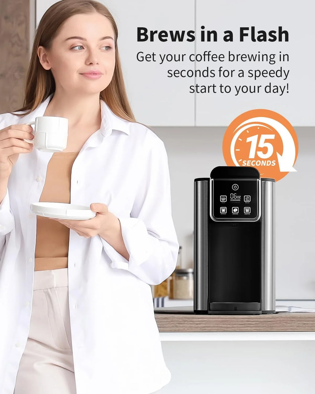 Hot & Iced Coffee Maker, Single Serve Coffee Maker for K Cup and Grounds, 6-14 Oz Brew Sizes, 50 Oz Removable Water Tank, One Cup Coffee Machine
