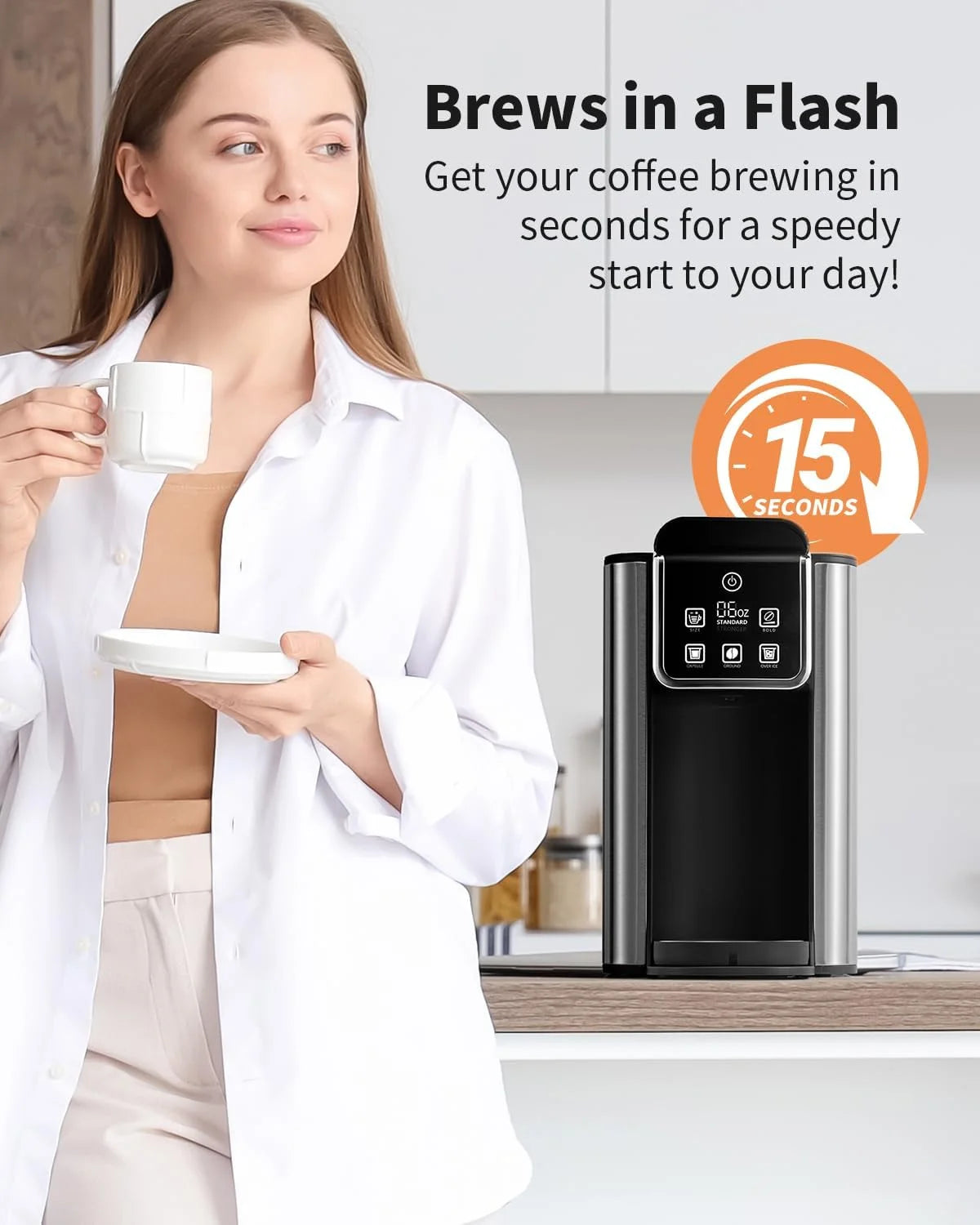 Hot & Iced Coffee Maker, Single Serve Coffee Maker for K Cup and Grounds, 6-14 Oz Brew Sizes, 50 Oz Removable Water Tank, One Cup Coffee Machine