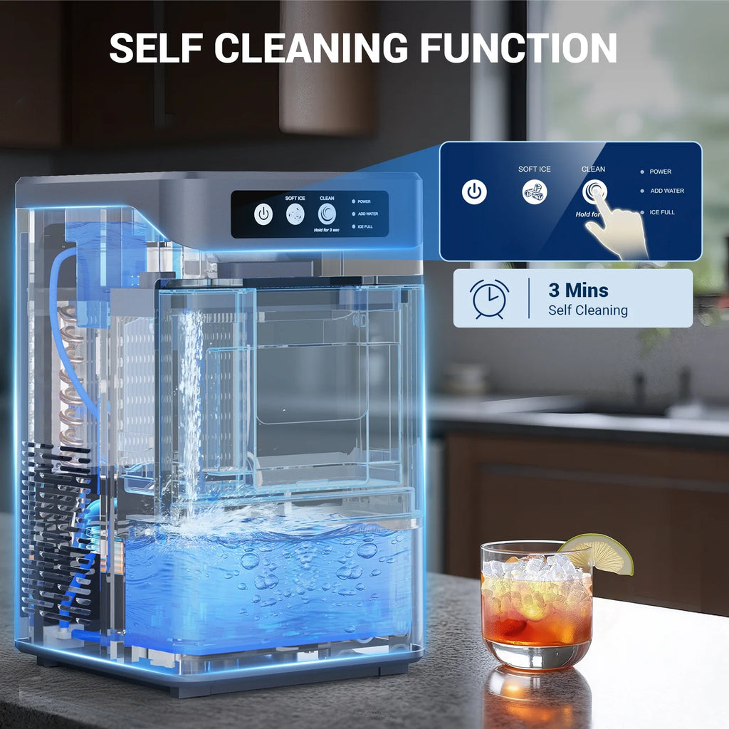 Ecojoy Stainless Steels Portable Countertop Nugget Ice Maker Machine, 44Lbs/24H with 0.8 Gallon Tank,Soft Chewable Pellet Ice Ready in 5-10min, Self-Cleaning
