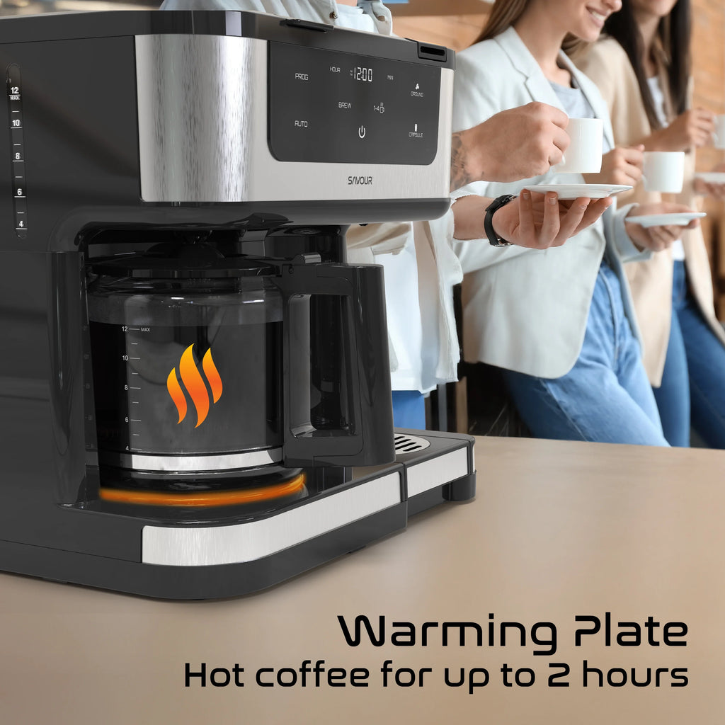 Savour Dual Coffee Maker, 12-Cup and K-Cup Single Serve Coffee Machine, Black