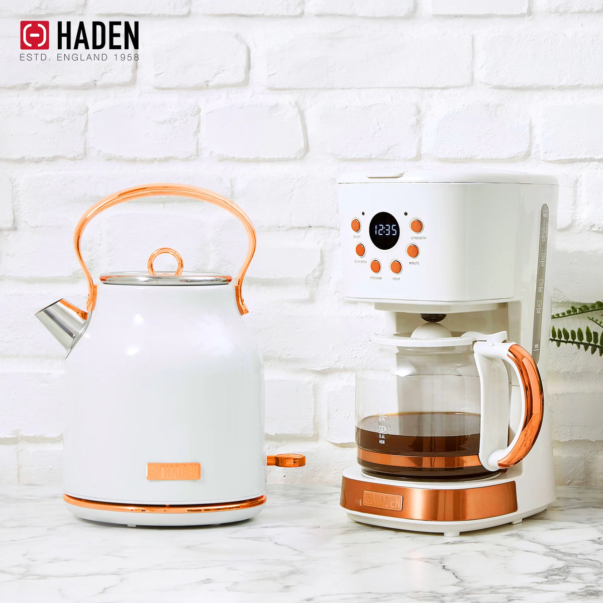 Haden Coffee Maker & Heritage 1.7 Liter Electric Kettle, Black & Chrome