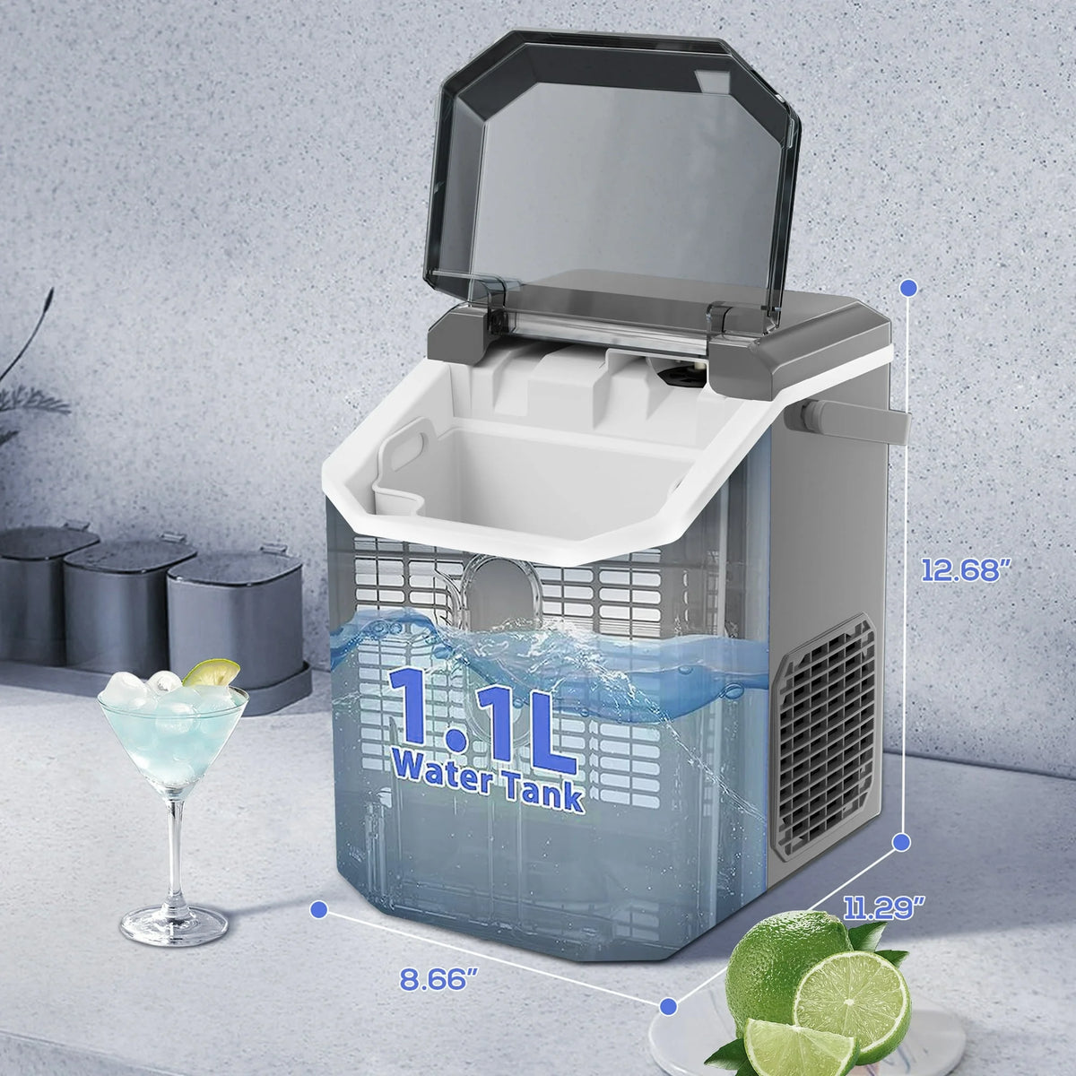 LHRIVER Countertop Nugget Ice Maker, 35Lbs/24H, Soft Chewable Ice, Ice Scoop, Self-Cleaning, White