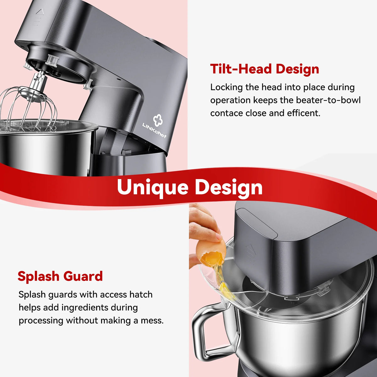 LINKChef 7.4 Quart Stand Mixer, 800W 12-Speed Tilt-Head Food Mixer, Kitchen Electric Mixer with Dough Hook, Wire Whip & Beater