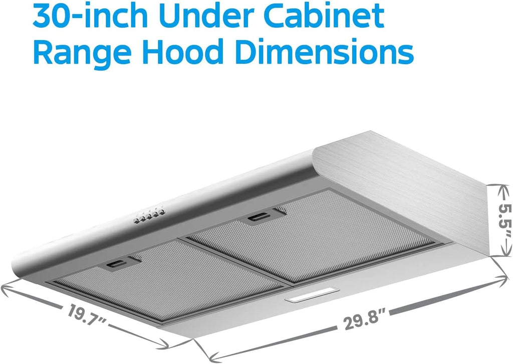 Midea  30 inch Under Cabinet Ducted/Ductless Convertible Range Hood, Stainless Steel, MVU30W6AST