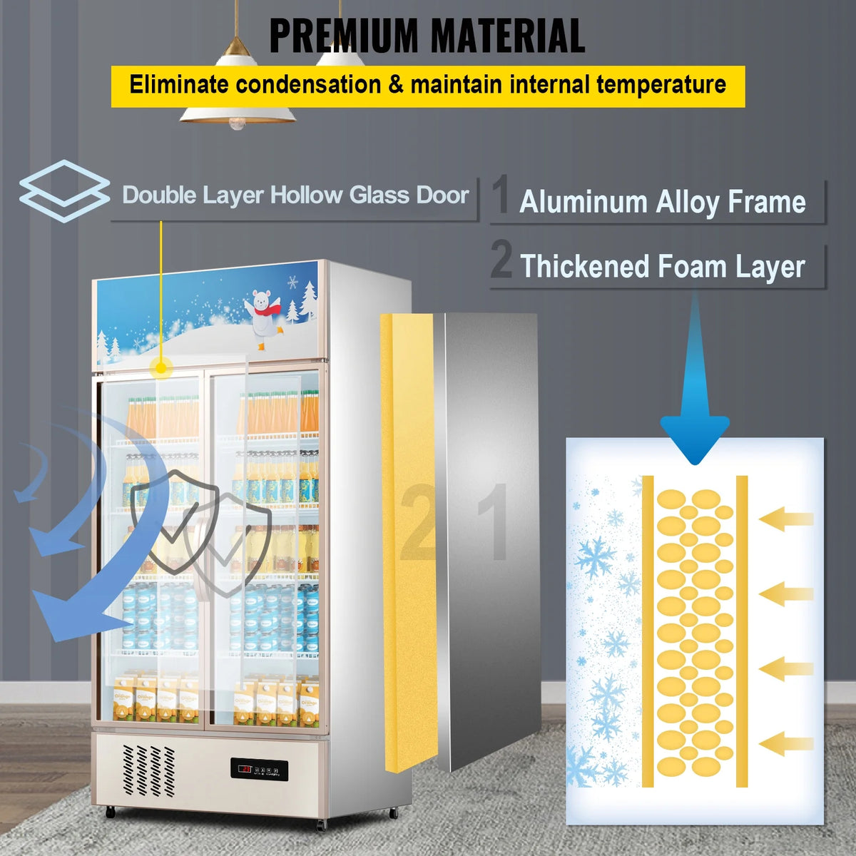 KFFKFF 23 cu.ft. 2Glass Door Commercial Refrigerator Commercial Refrigerator with Illuminated LED Upright Drink Chiller ( Dual Swinging Door)