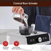 Kojooin Coffee Machines With Grinder,Espresso Machine,Semi-Automatic Espresso Maker With Milk Frother Steamer Wand,Silver