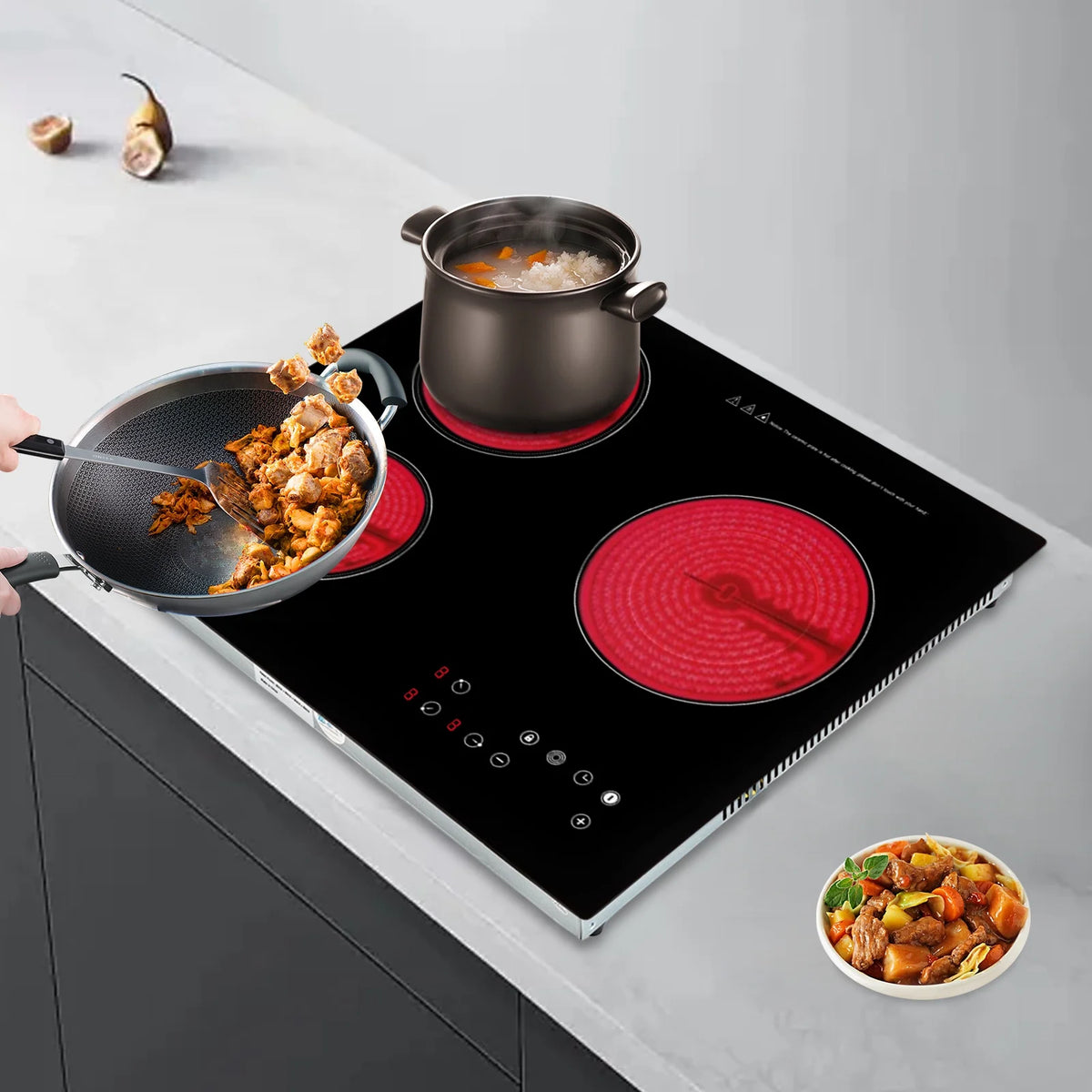 Electric Ceramic Cooktop, 24inch 3 Burners Electric Cooktop with Time Adjustable Function 9 Heating Levels Electric Stove Top