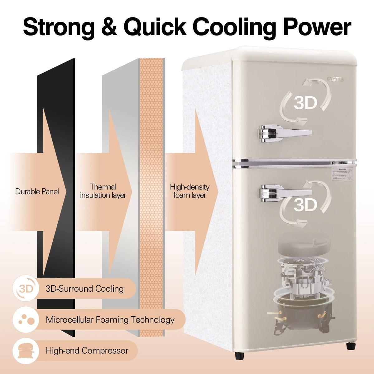 GGTB 3.0 Cu.Ft Two Door Small Refrigerator with Freezer, Compact Retro Small Refrigerator for Dorm, Office, Bar, RV, Bedroom, Blue