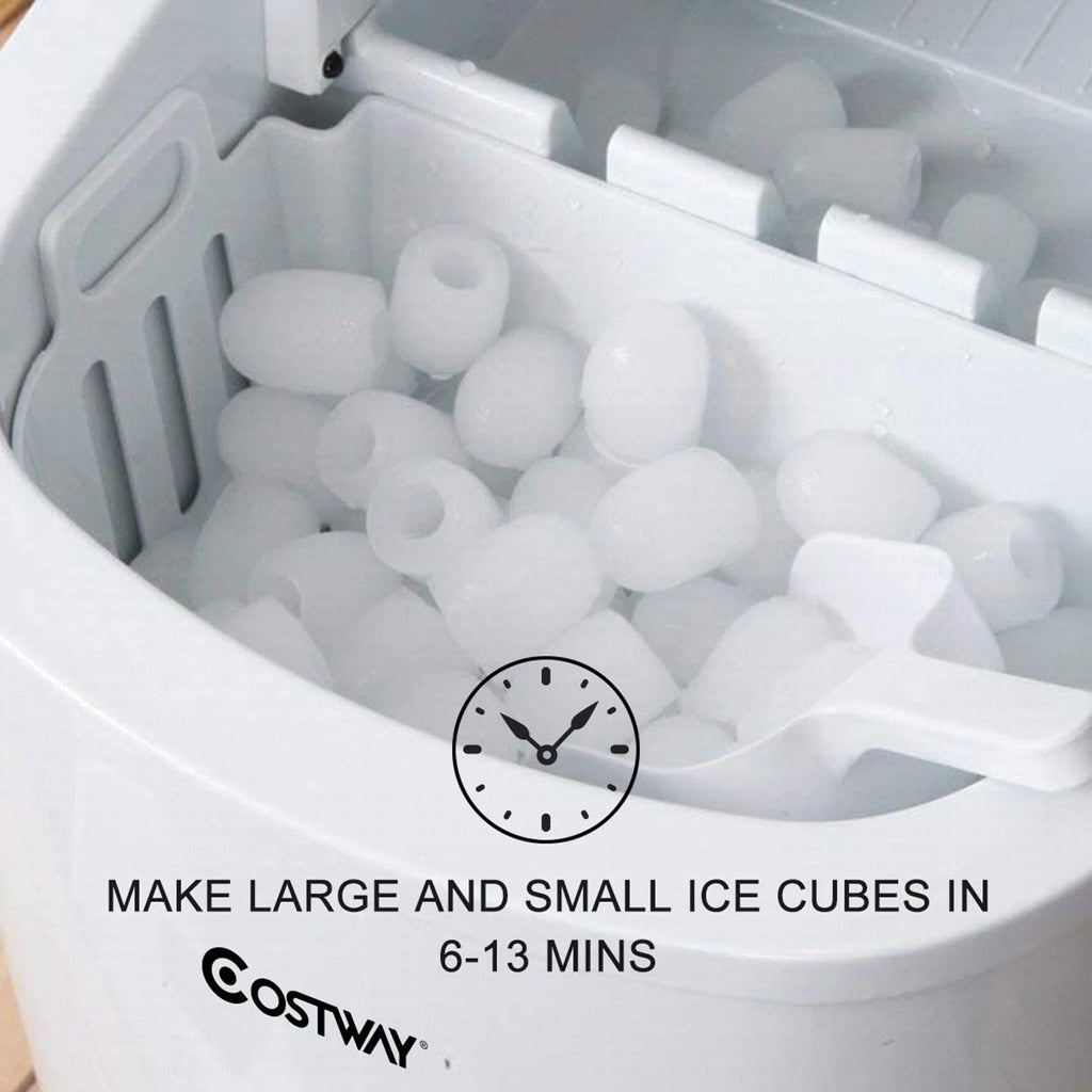 Costway Silver Portable Compact Electric Ice Maker Machine Mini Cube 26lb/Day