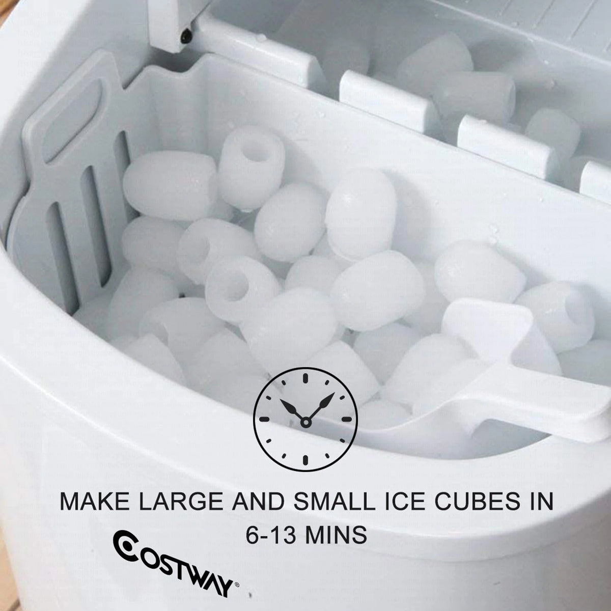 Costway Silver Portable Compact Electric Ice Maker Machine Mini Cube 26lb/Day
