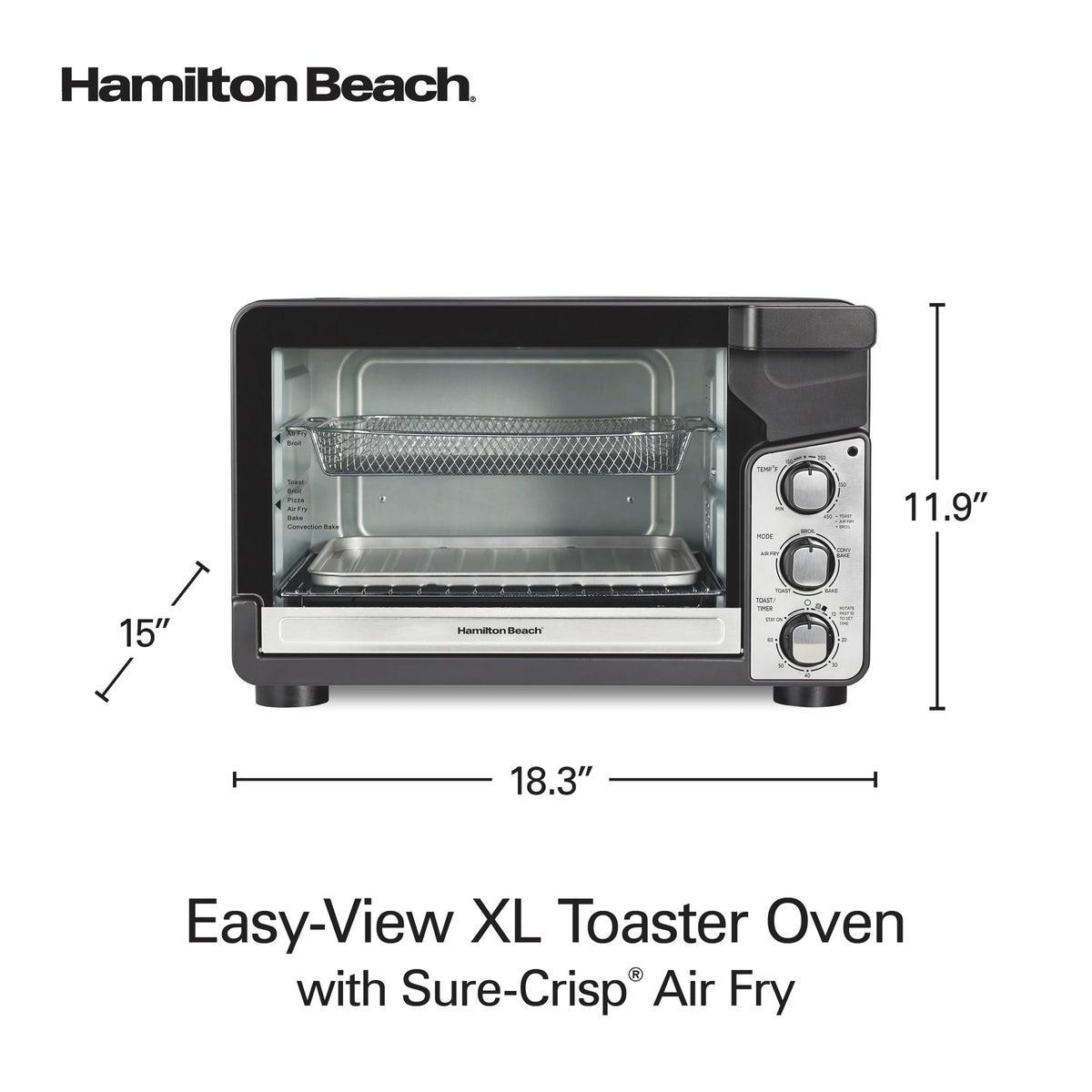 Hamilton Beach Easy View XL Toaster Oven with Sure-Crisp? Air Fry, 1750W, 6 Slice Capacity, 31460
