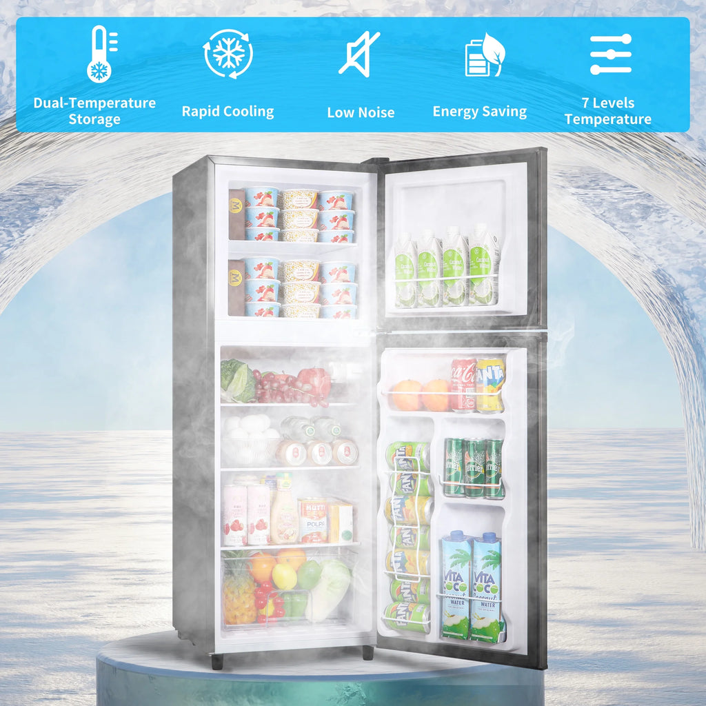 2 Door Mini Fridge with Freezer,4.5 Cu.ft.,5 Adjustable Thermostat & 4 Removable Glass Shelves