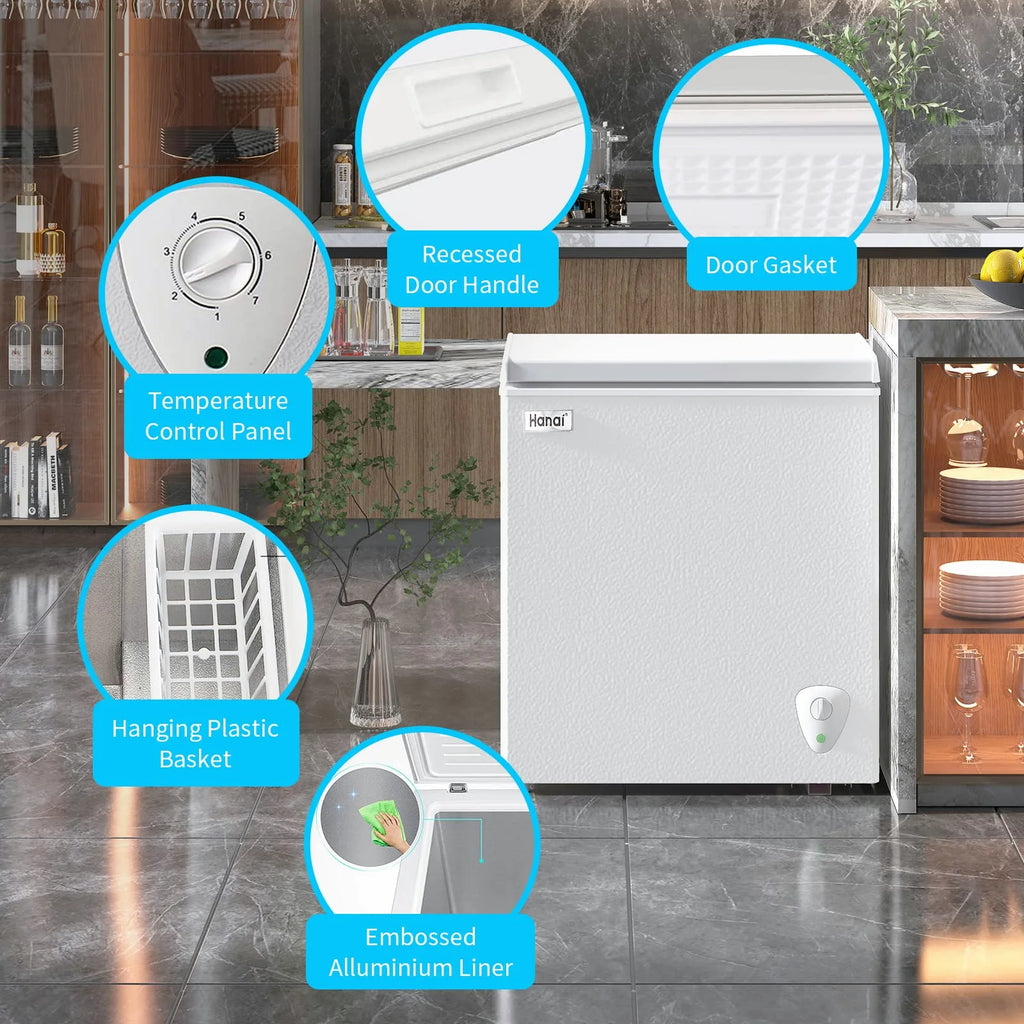 WANAI 5.0 Cubic Chest Freezer, Compact Deep Freezer,White