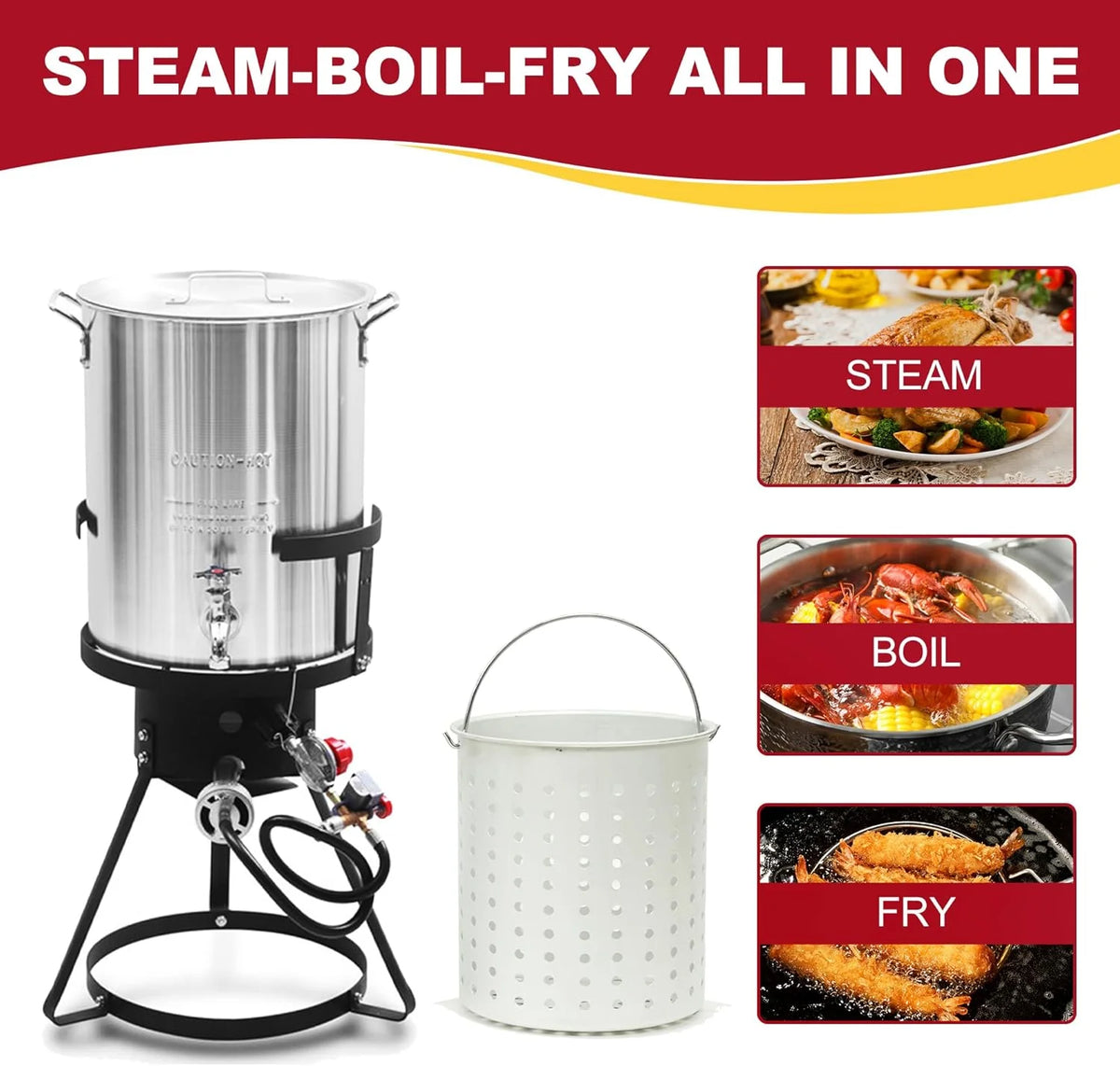 Red Mountain Valley Outdoor Propane Turkey Deep Fryer Set 30&10 Quart Fish Fryer with Basket, 50,000 BTU Burner, Large Seafood Boiler Kit, Outdoor Cooking for Frying, Boiling