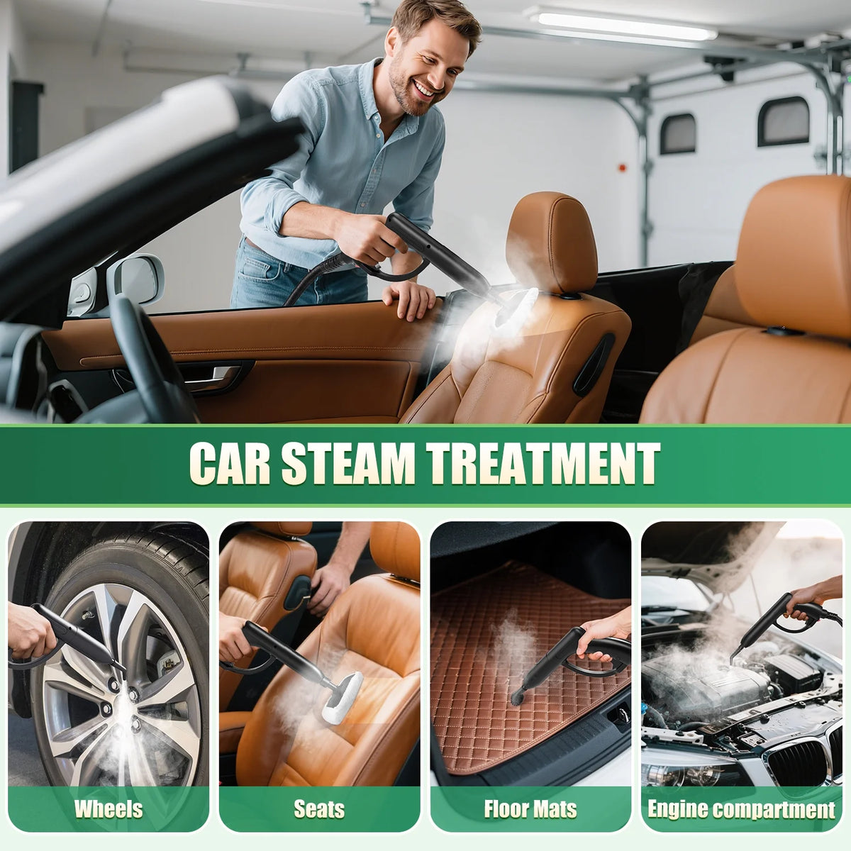 Loheer Steam Cleaner, 1500W Multipurpose Steamer for Cleaning with 15 Accessories,  2L Tank, Child Lock, Chemical-Free Cleaning, Steam Mop for Home, Car, and Furniture