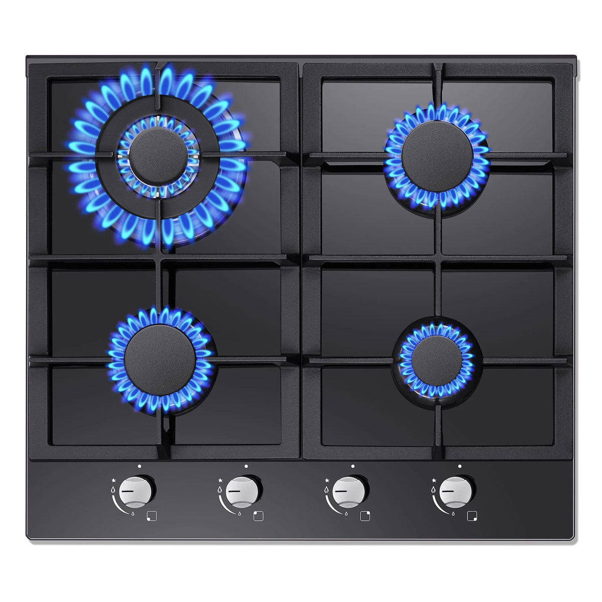 Amzgachfktch 4 Burners 24 inch Gas Cooktop Stainless Tempered Glass Natural Gas/LPG Convertible